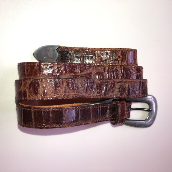 πHPπ JOAN & DAVID Brown Leather Croc Embossed Belt Silver Buckle + Tip Vintage - Picture 6 of 15